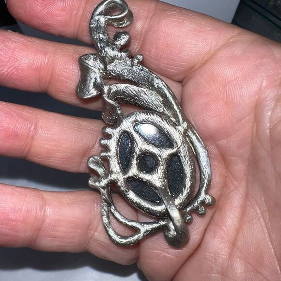 Vintage Silver Tone and Enamel Gray Sunstone Pendant - Picture 7 of 12